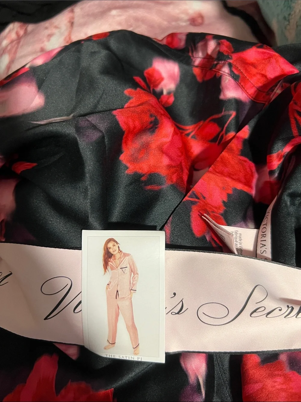 Victoria's Secret Blush Pink Satin Pajama Set with Contrast Trim